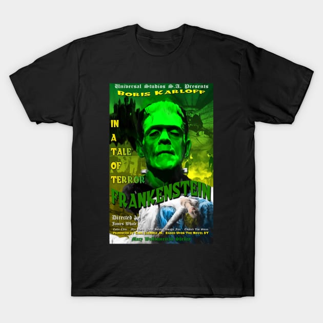 Frankenstein Faux Retro Movie Poster T-Shirt by xenomorphicpress